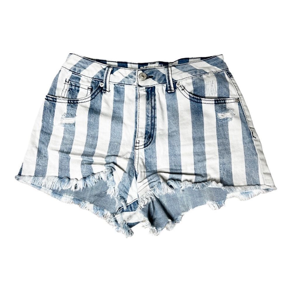 Rewash Juniors Super High Rise Wedge Vintage Reunion Striped Shorts Size 5/27